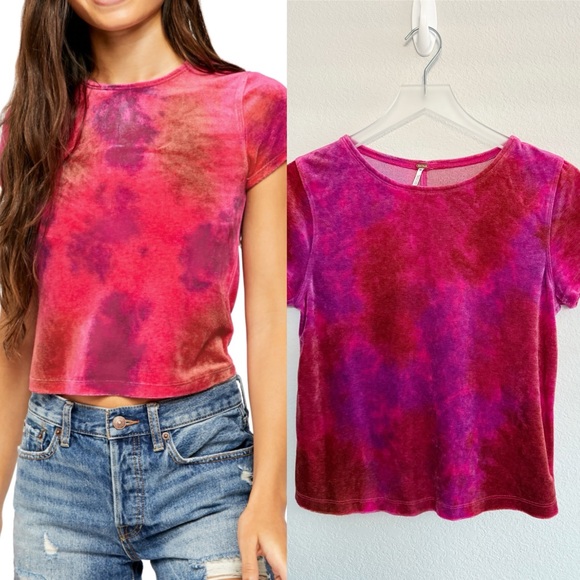 Free People Tops - Free People Bright Eyes Pink Purple Tie Dye Velvet Baby Tee